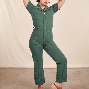 Unworn Sample Sale Big Bud Press Short Sleeve Jumpsuit in Dark Emerald Green